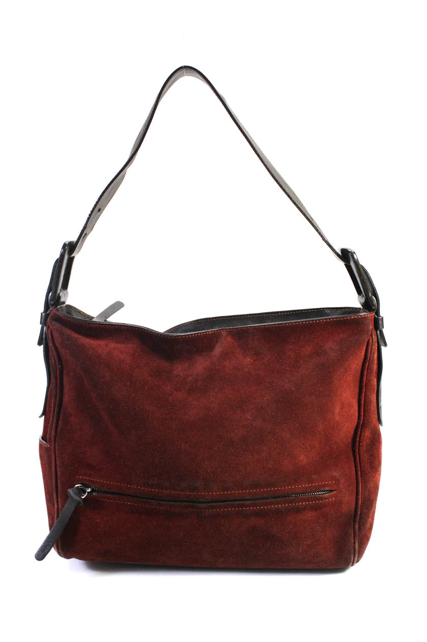 Hogan Damen Zip Top Leder Besatz Wildleder Umhängetasche Handtasche Rot Braun