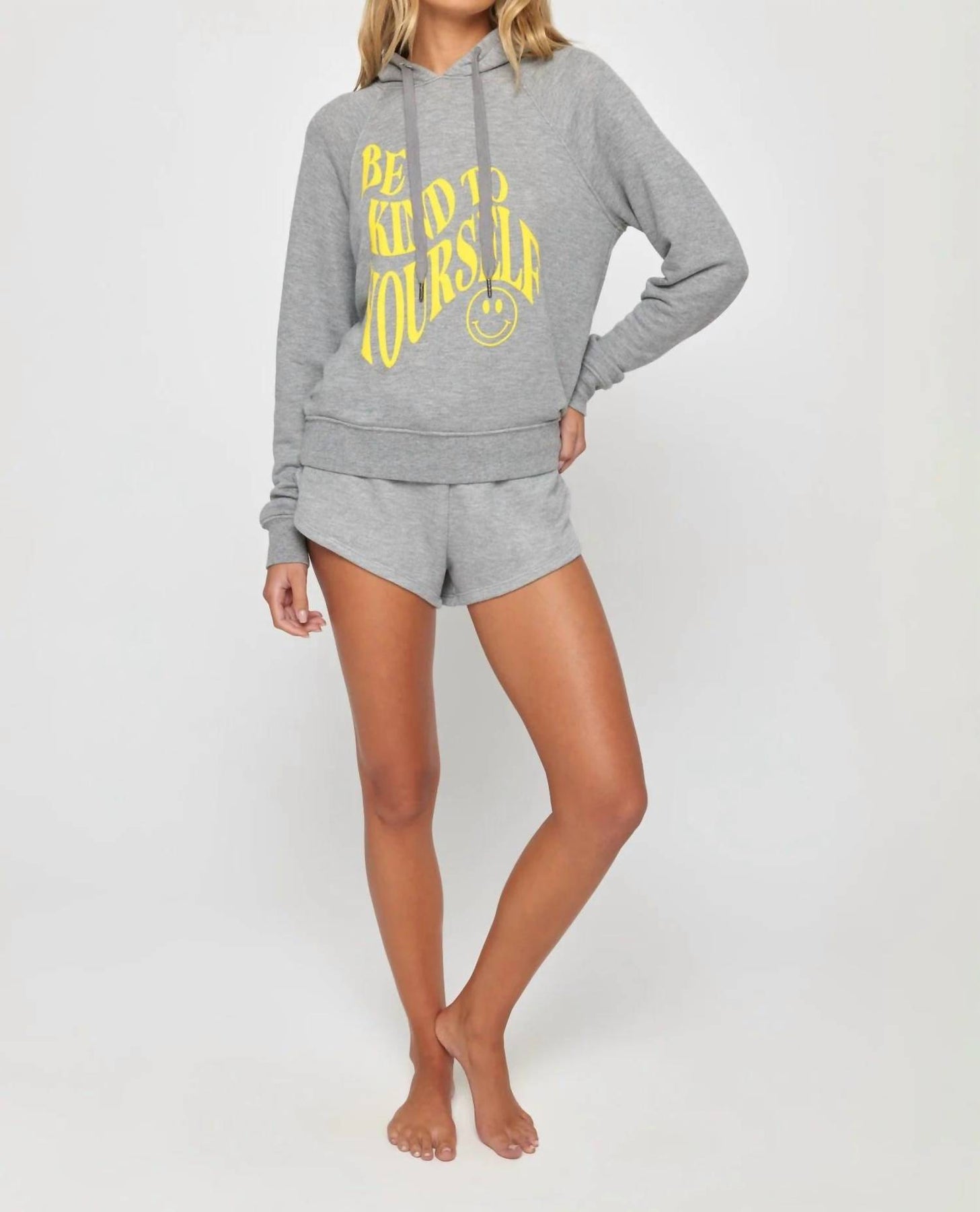 Seien Sie freundlich zu sich selbst Crop Kapuzenpullover in Heather Ash