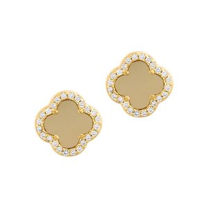 14k Gold überzogene Kristall Halo Matte Zentrum Klee Ohrringe