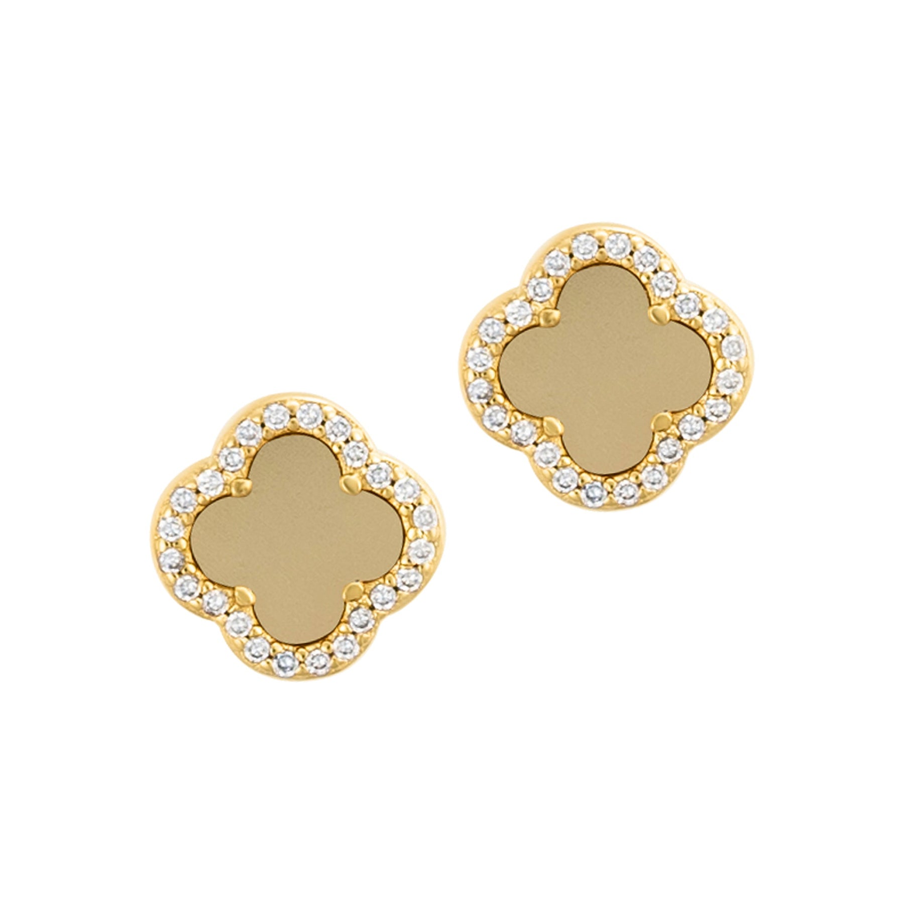 14k Gold überzogene Kristall Halo Matte Zentrum Klee Ohrringe