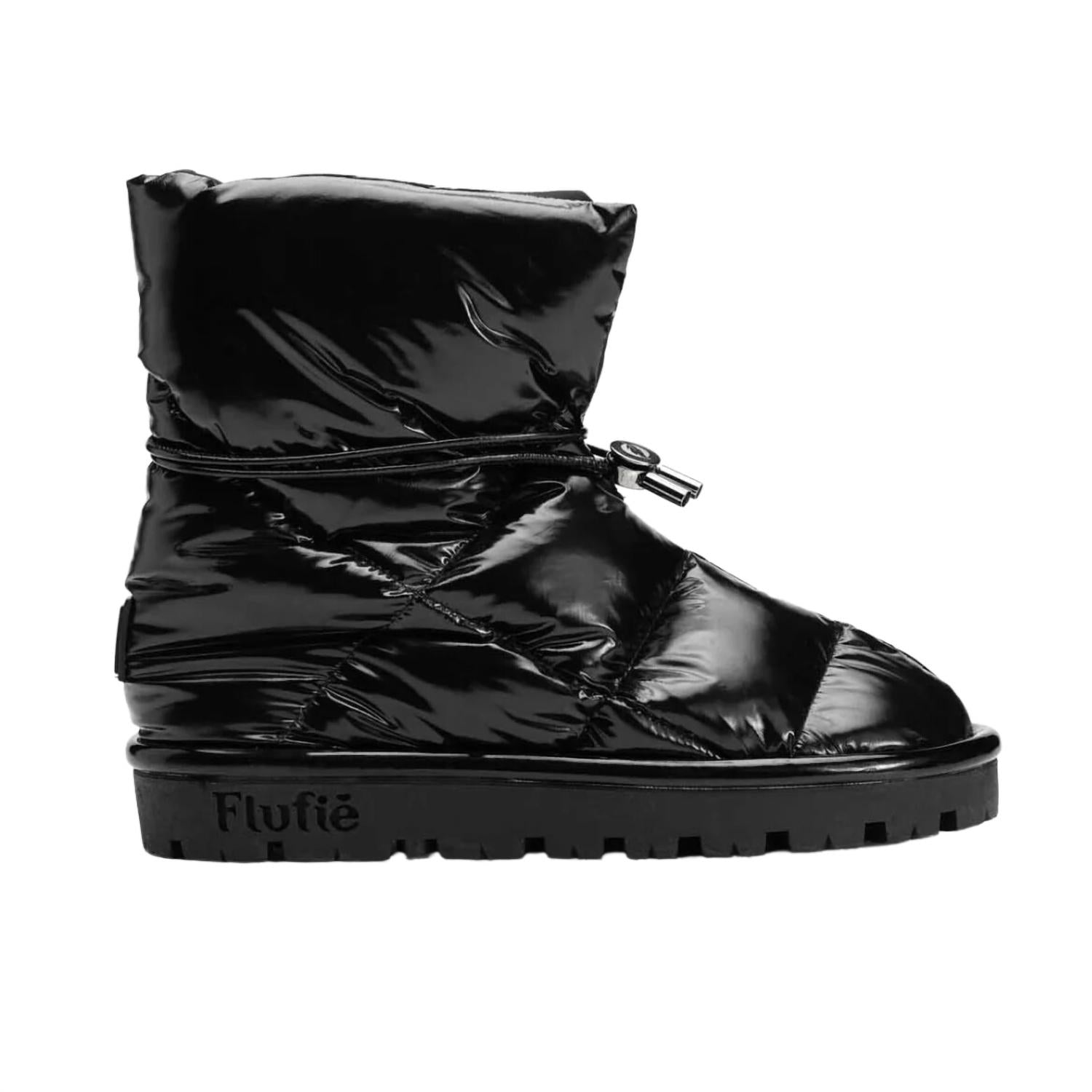 Glänzender Kissenstiefel in Jet Schwarz