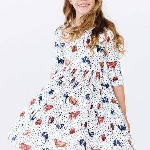 Moo Meadows Twirl-Kleid mit 3/4-Ärmeln und Taschen