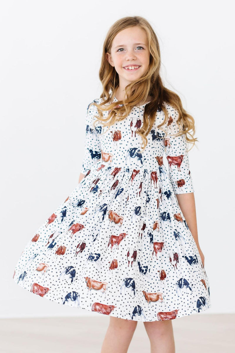 Moo Meadows 3/4-Ärmel Tasche Twirl Kleid