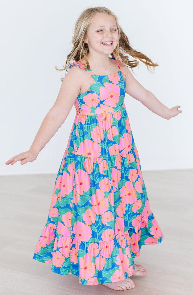 Luau mit Blumenmuster Maxikleid mit Rüschen