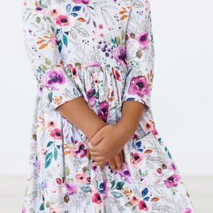 Midnight Rain Twirl-Kleid mit 3/4-Ärmeln und Taschen