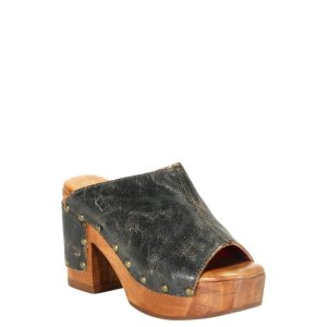 Deva Clog Flache Ferse in Schwarz Lux