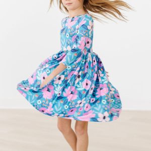 Twirling in Teal Twirl-Kleid mit 3/4-Ärmeln
