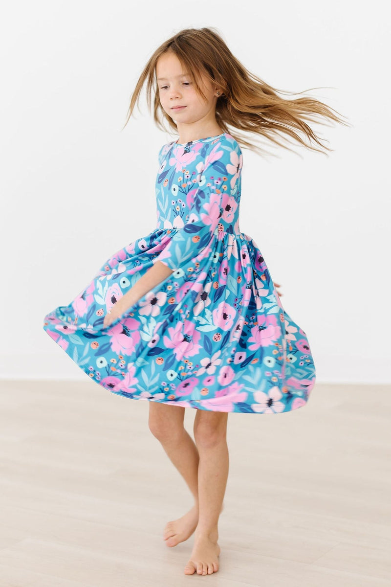 Twirling in Petrol 3/4 Ärmel Twirl Kleid