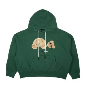 Grüner Bouclé-Bär-Kapuzenpullover