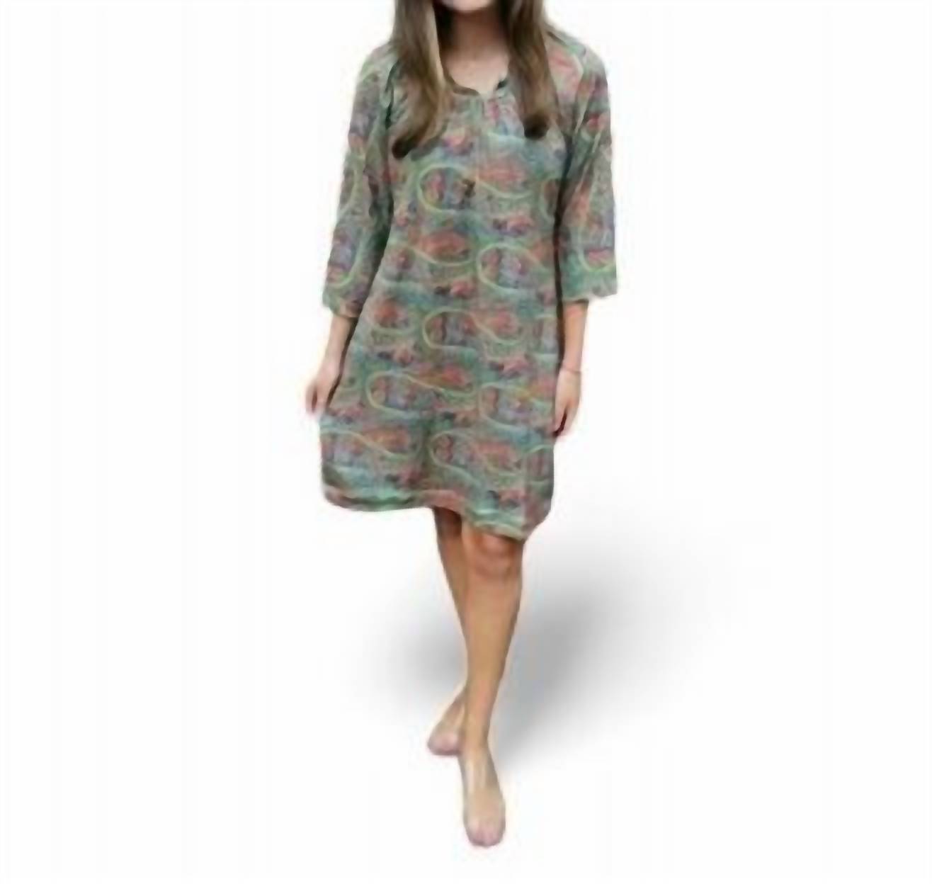 Paisley Babydoll Kleid im Geen Mehrfarbig