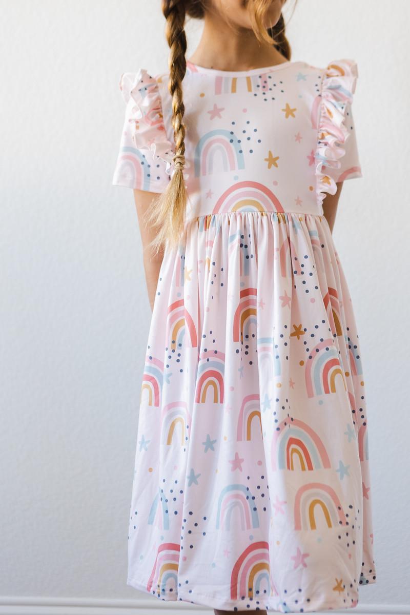 Verkauf über den Regenbogen S / S Rüschen Twirl Kleid