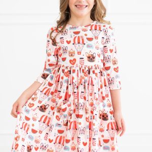 Puppy Love Twirl-Kleid mit 3/4-Ärmeln und Taschen