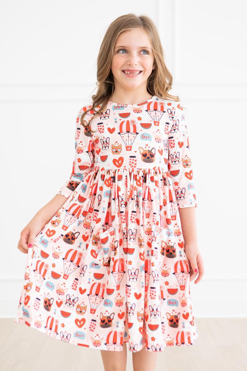 Puppy Love 3/4-Ärmel Tasche Twirl Kleid