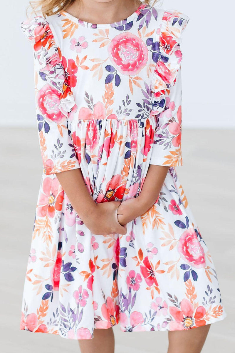 Tangerine Blätter Rüschen Twirl Kleid
