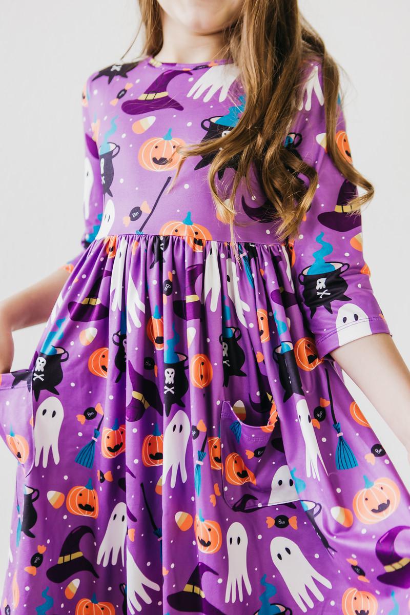 Keine Tricks, nur behandelt 3/4 Ärmel Tasche Twirl Kleid