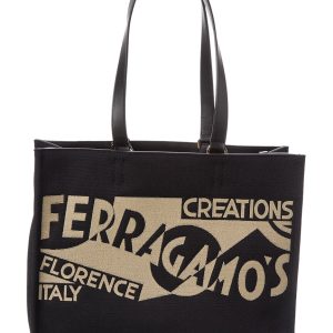 Ferragamo Logo Mittelgroße Canvas- und Ledertasche 7732539457596