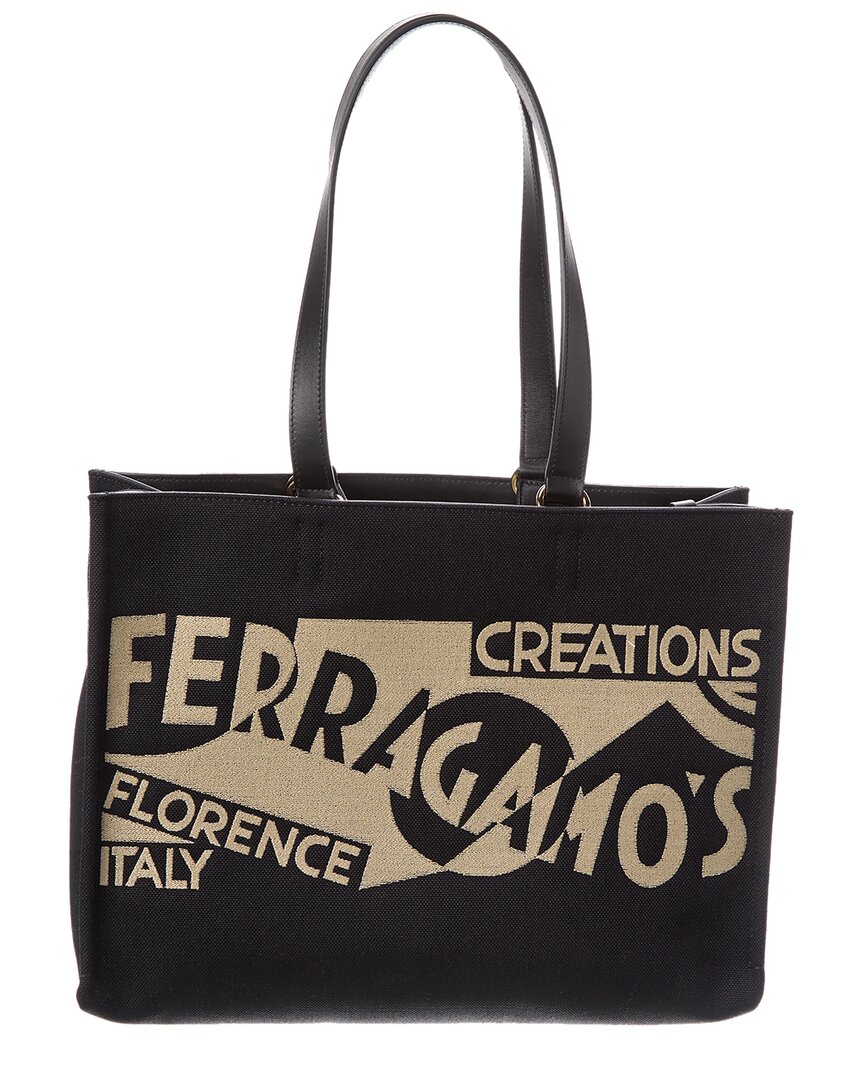 Ferragamo Logo mittel Tragetasche aus Canvas & Leder