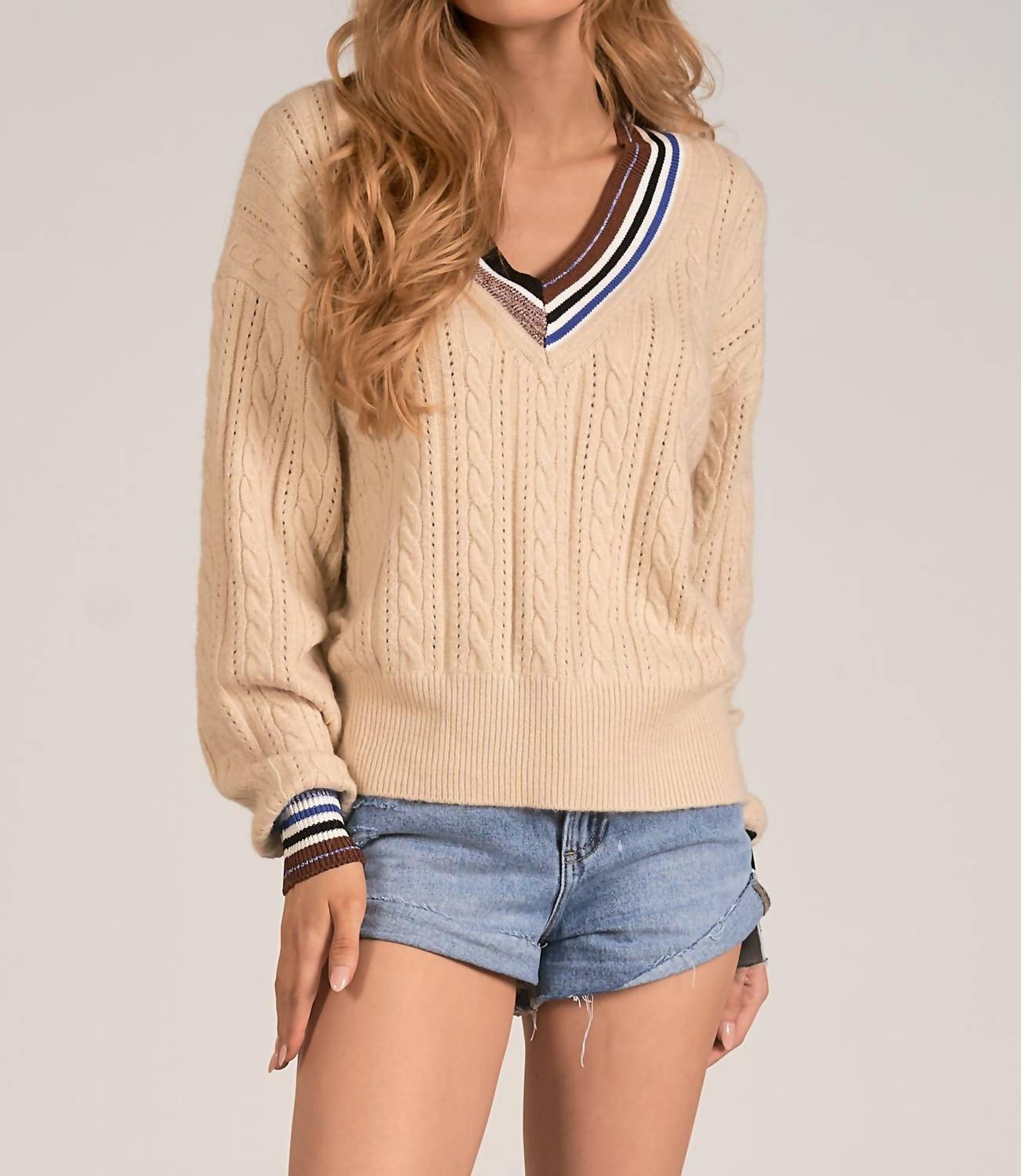Varsity Streifen Pullover in Creme