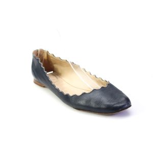 Chloe Schwarzes Leder Scalloped Ballerinas Schuhe