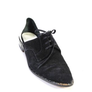 Freda Salvador Damen Runde Zehe Studs mit Schnürung Ausschnitt Loafer Schuh Schwarz