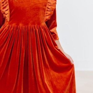 Pumpkin Spice Samt-Rüschen-Twirl-Kleid