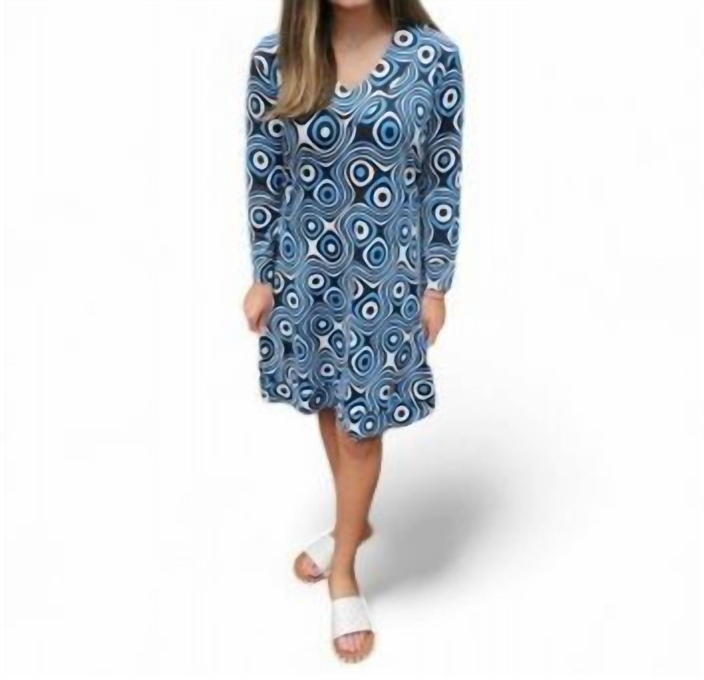 Kleid mit V-Ausschnitt und Rundhalsausschnitt in Schwarz/Blau/Weiß