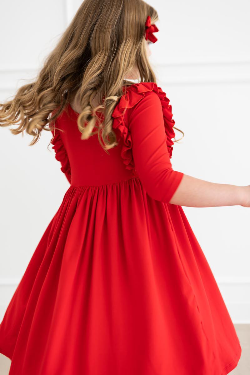 Rotes 3/4 Rüschen Twirl Kleid