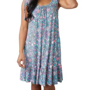 Mit Blumenmuster Essence Krawatte Strap Kleid in blau