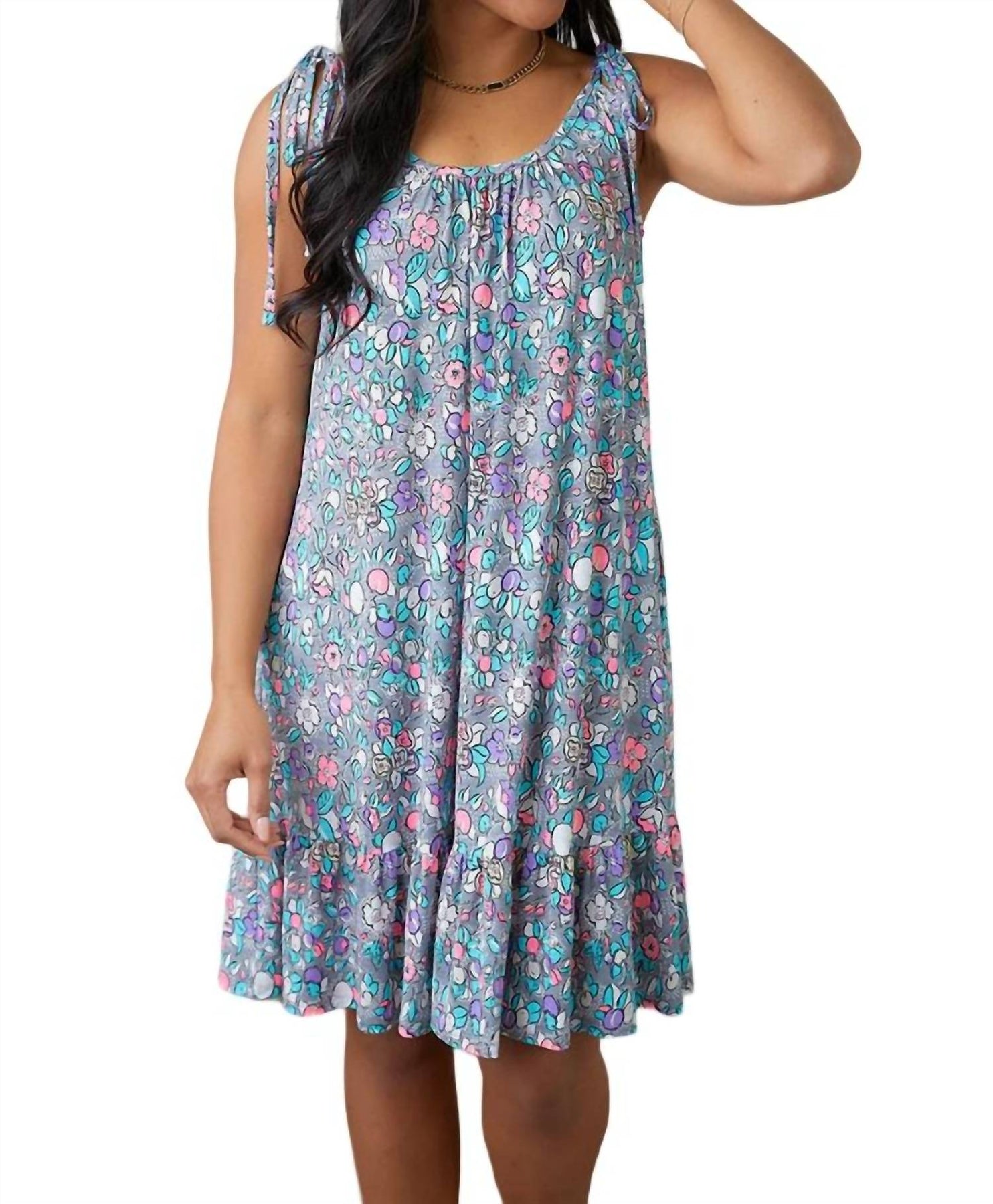 Mit Blumenmuster Essence Krawatte Strap Kleid in blau