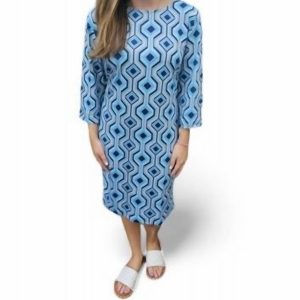 Kleid mit Geo-Print in Blau/Khaki