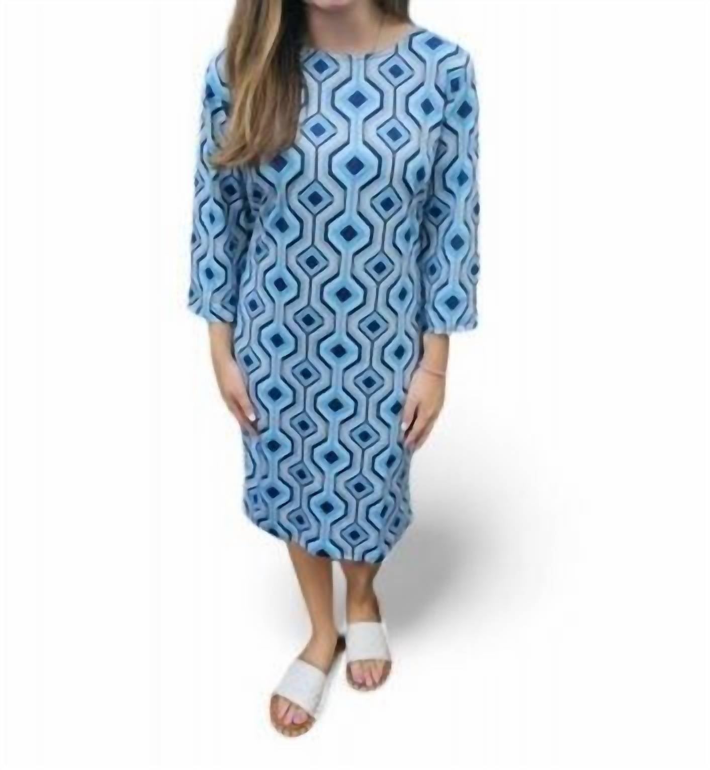 Kleid mit Geo-Muster in Blau/khaki