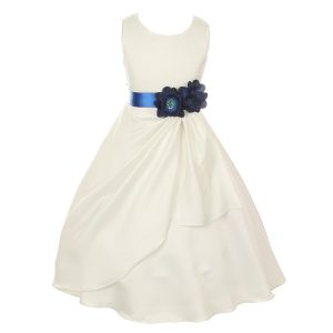 Elfenbeinblaues Brautkleid für große Mädchen aus mattem Satin mit Pailletten und Blumen für besondere Anlässe, Größe 8–14