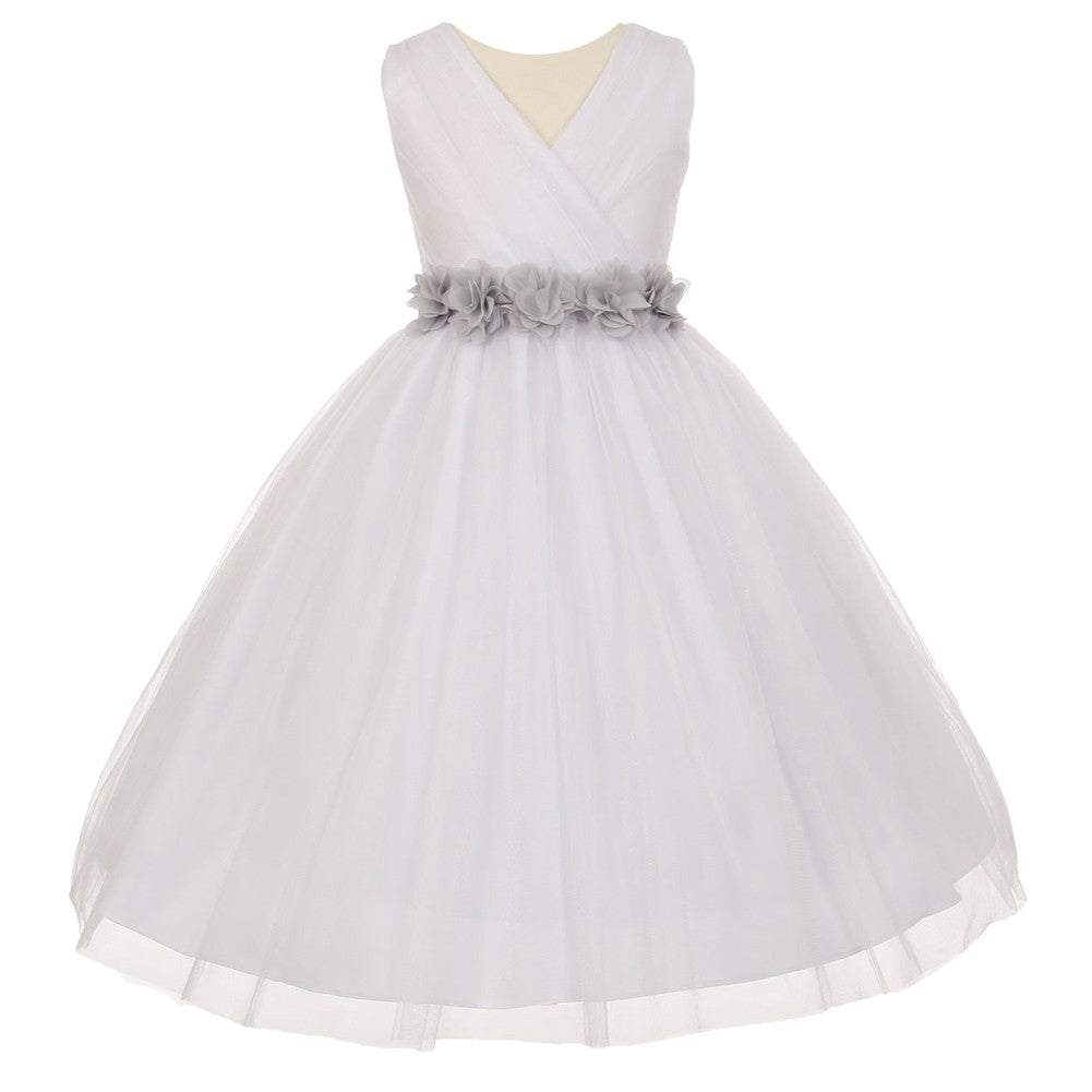 Kleine Mädchen Weiß Silber Chiffon Blumen Schärpe Tüll Blumenmädchen Kleid 2-6