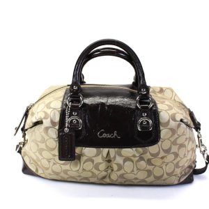 Coach Damen-Monogramm-Tragetasche mit Tragegriff und Reißverschluss oben, Braun