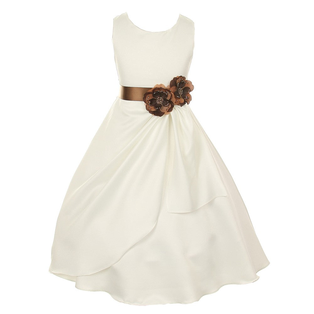 Kleine Mädchen Elfenbein Mokka Braut Dull Satin Pailletten Blumen Anlass Kleid 2-6