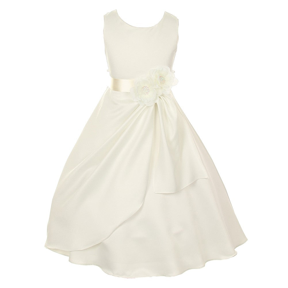 Kleine Mädchen Elfenbein Braut Dull Satin Pailletten Blumen Anlass Kleid 2-6