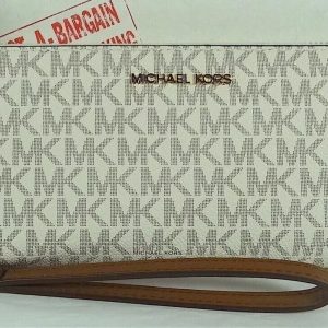 Michael Kors Jet Set Reisen Elfenbein Signature PVC Continental Brieftasche Armband