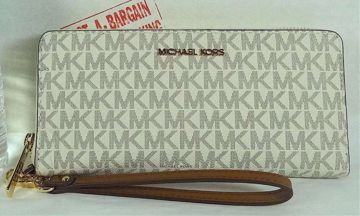 Michael Kors Jet Set Reisen Elfenbein Signature PVC Continental Brieftasche Armband