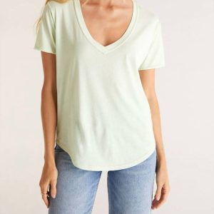T-Shirt mit V-Ausschnitt aus Bio-Baumwolle in Flüsterminze