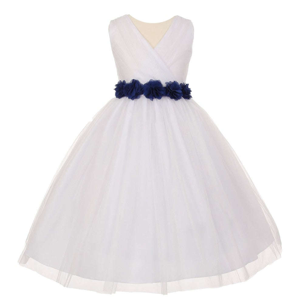 Kleine Mädchen Weiß Königsblau Chiffon Blumen Schärpe Tüll Blumenmädchen Kleid 2-6