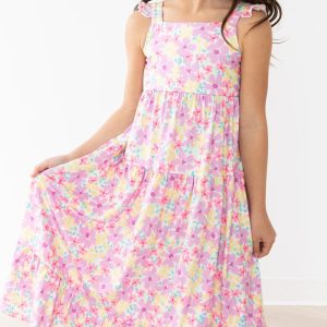 Sommer-Maxikleid mit Aquarell-Blumenmuster und Rüschen