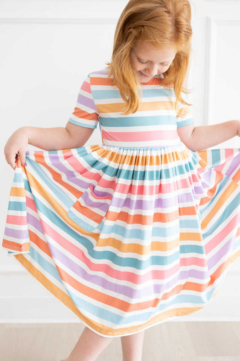Frühling Streifen S / S Tasche Twirl Kleid