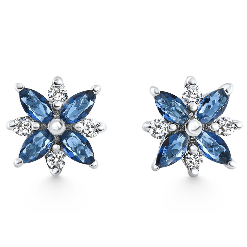 60Ct Petal Marquise Blau Saphir Diamant Ohrstecker Ohrringe Weißgold Lab gewachsen