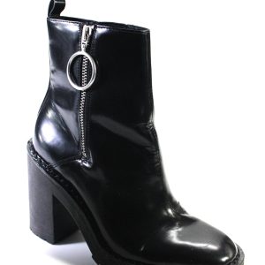 Allsaints Damen Stretch Leder Runde Zehe Zip Up Stiefeletten Schwarz