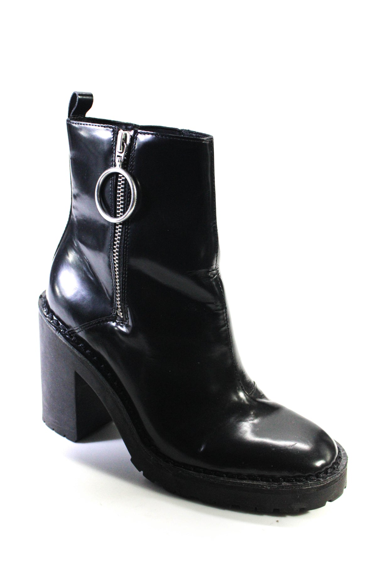 Allsaints Damen Stretch Leder Runde Zehe Zip Up Stiefeletten Schwarz