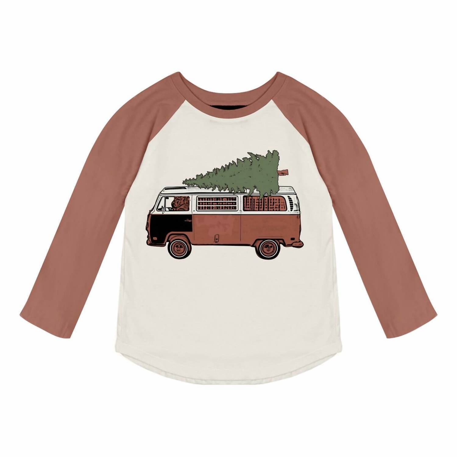 Kinder Weihnachten Mobile Longsleeve Raglan Tee in Natur/Ziegel