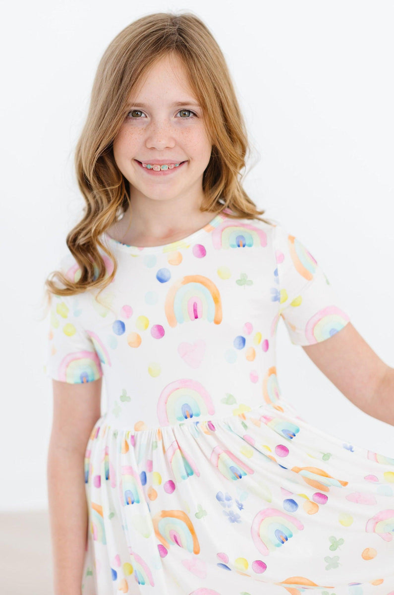 Wasserfarbenes Rainbows S/S Tasche Twirl Kleid