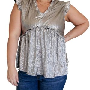 Shine On Metallic Schößchen-Top in Silber 7732548173884