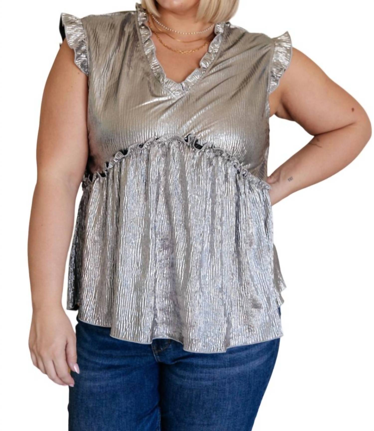 Glänzen Sie auf Metallic-Peplum Top in Silber