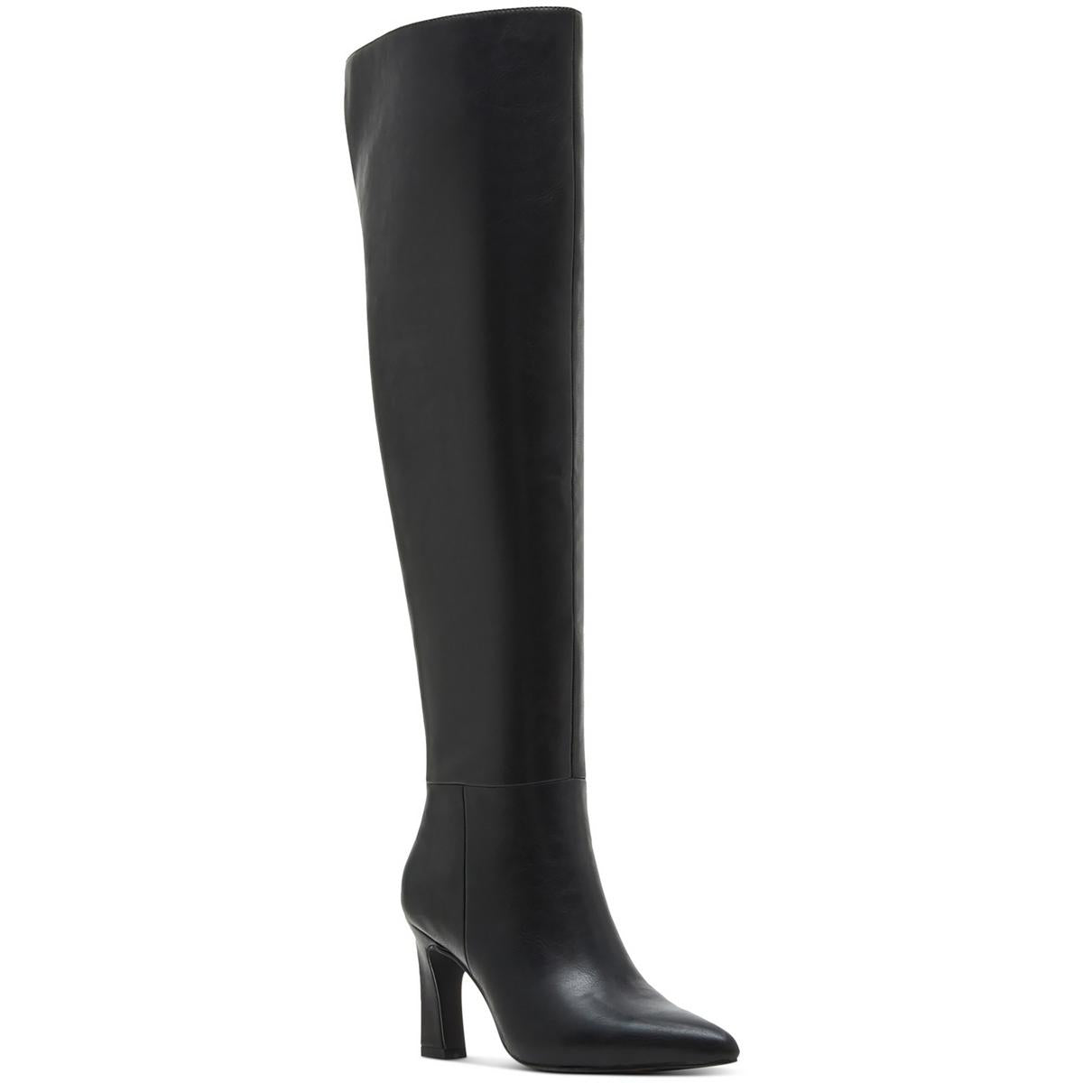 Schwarze und weiße Leder Overknee Stiefel